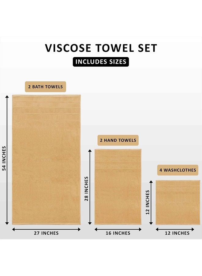 Utopia Towels 8-Piece Luxury Towel Set, 2 Bath Towels, 2 Hand Towels, and 4 Wash Cloths, 600 GSM 100% Ring Spun Cotton Highly Absorbent Viscose Stripe Towels Ideal for Everyday use (Beige) - Image 2