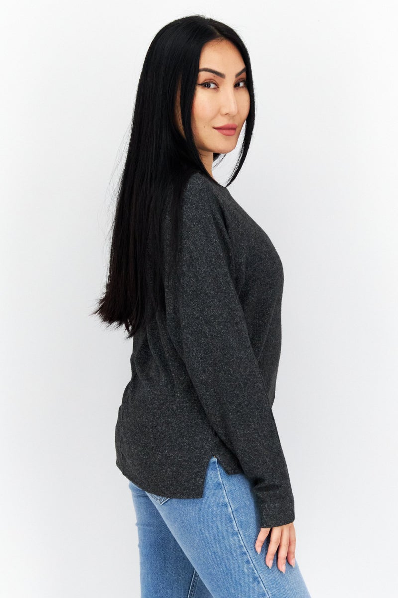 s.Oliver Women Boat Neck Knitted Sweater, Charcoal - Image 2