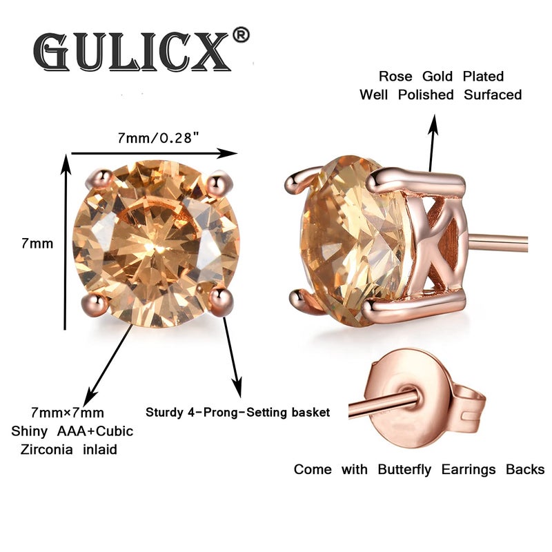 GULICX أقراط دراسية بتصميم ذهب وردي مع كريستال أصفر من غوليكس - رحلة ملكية أبدية - Image 2