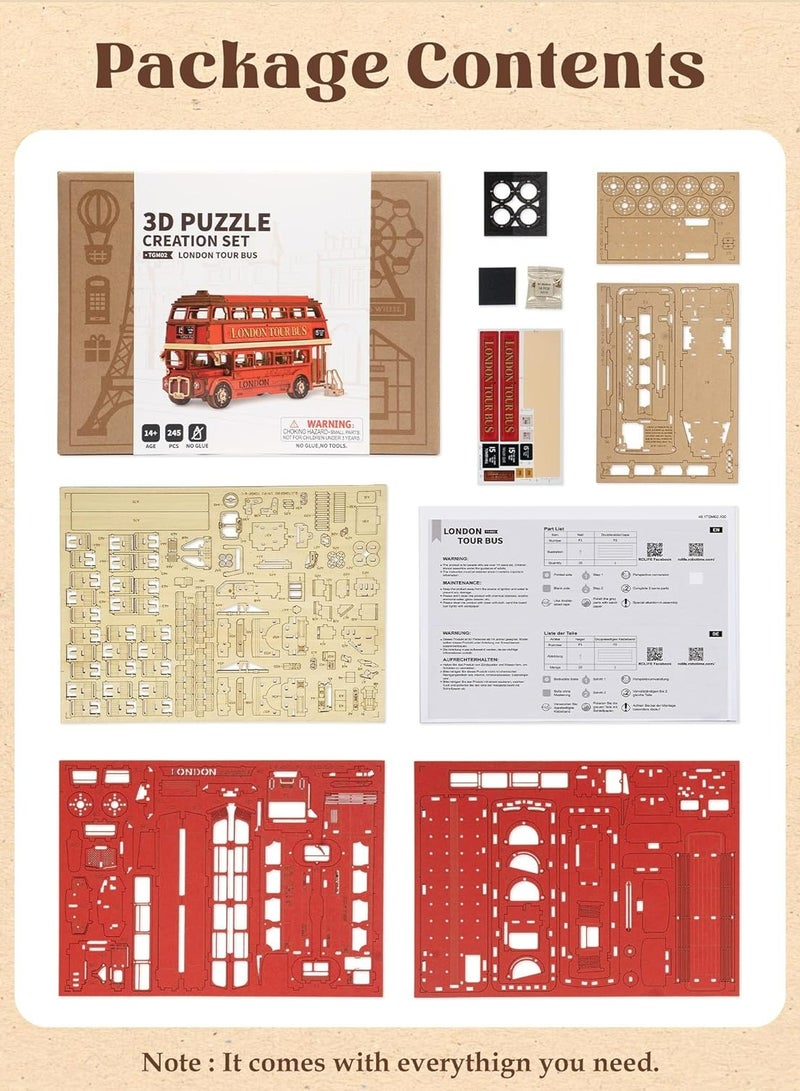Robotime Rolife London Tour Bus 3D Wooden Puzzle TGM02 Decorative DIY Crafts/Birthday Gifts/Home Decor For Girls&Boys Teens&Adults - Image 5
