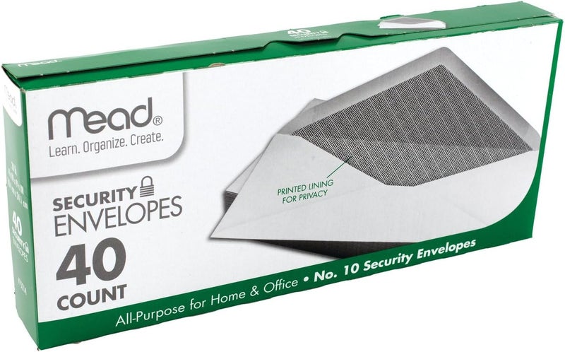 Mead #10 Security Envelopes - 40 Count, 4-1/8" x 9-1/2", Gummed Closure, Windowless, White with Printed Lining for Privacy - Image 4