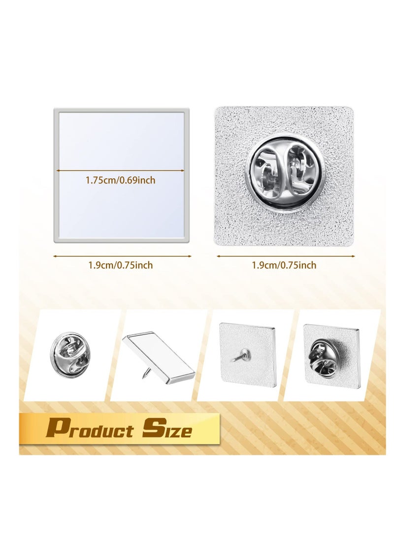 NIBEMINENT 20 Pcs Sublimation Blank Pins DIY Button Badge Kit Silver Aluminum Sheet with Butterfly Pin Backs for Craft Jewelry Lapel Making Supplies (Square, 0.75 Inch) - Image 2