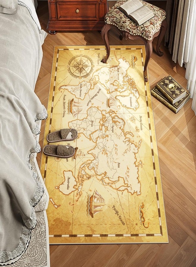 GUG Washable Area Rug, Non-Slip Yellow Retro Map Hallway Rug Runner with Upgrade Rubber Backing, Stain Resistant Faux Wool Distressed Carpet for Bedroom Kitchen Laundry Corridor Balcony (3' x 5') - Image 4
