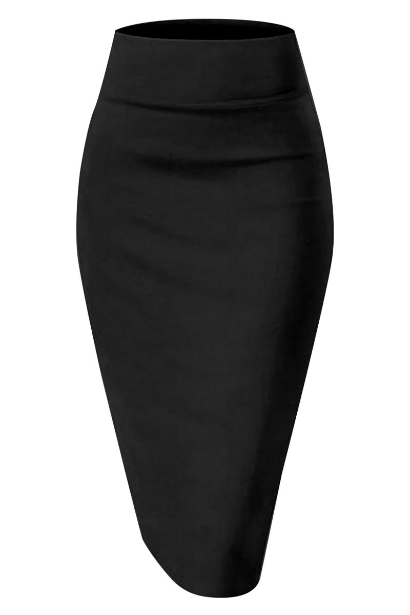 TRENDMALLS Women's Knee Length Formal Pencil Skirt with Elastic Waist Band Black - Image 1