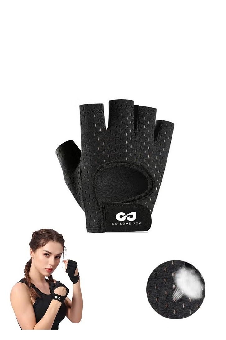 GO LOVE JOY Workout Gloves, with Palm Protection, Semi Finger Training Gloves, Lightweight Gym Weight Lifting Gloves for Men/Women, Breathable Exercise, Black - Image 1