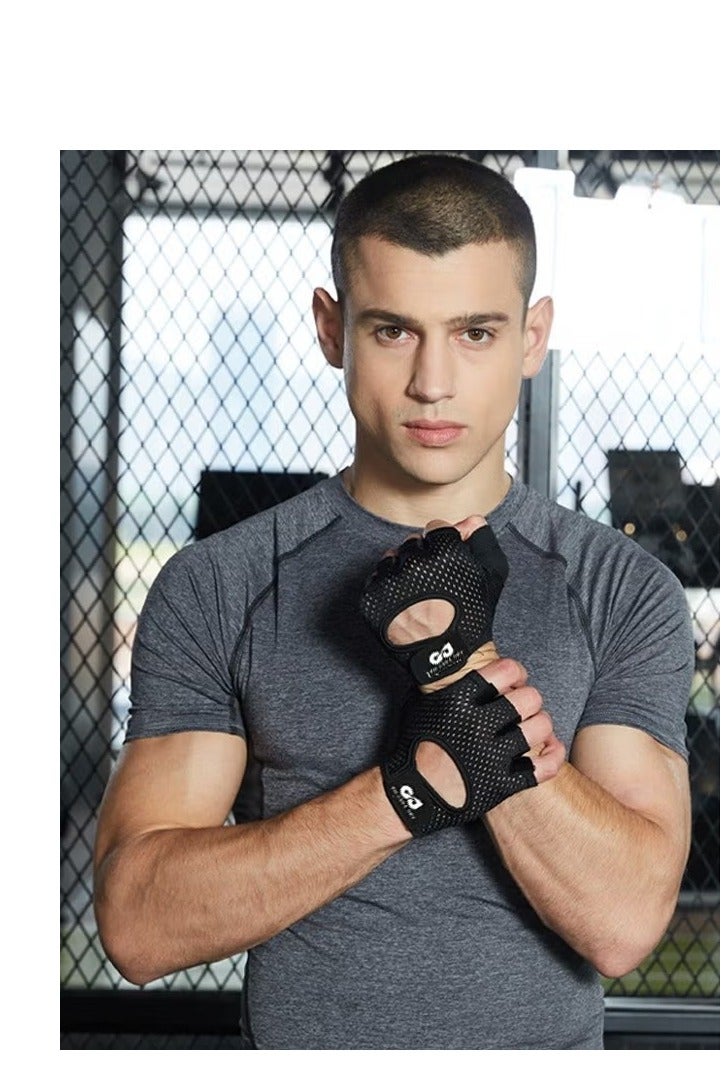 GO LOVE JOY Workout Gloves, with Palm Protection, Semi Finger Training Gloves, Lightweight Gym Weight Lifting Gloves for Men/Women, Breathable Exercise, Black - Image 2