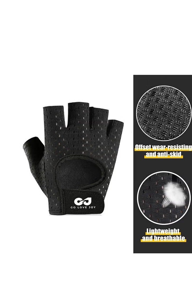 GO LOVE JOY Workout Gloves, with Palm Protection, Semi Finger Training Gloves, Lightweight Gym Weight Lifting Gloves for Men/Women, Breathable Exercise, Black - Image 3