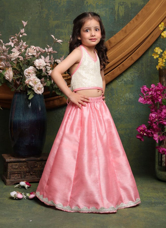 Saka Designs Girls Pink Sequinned Lehenga and Blouse Set - Image 3