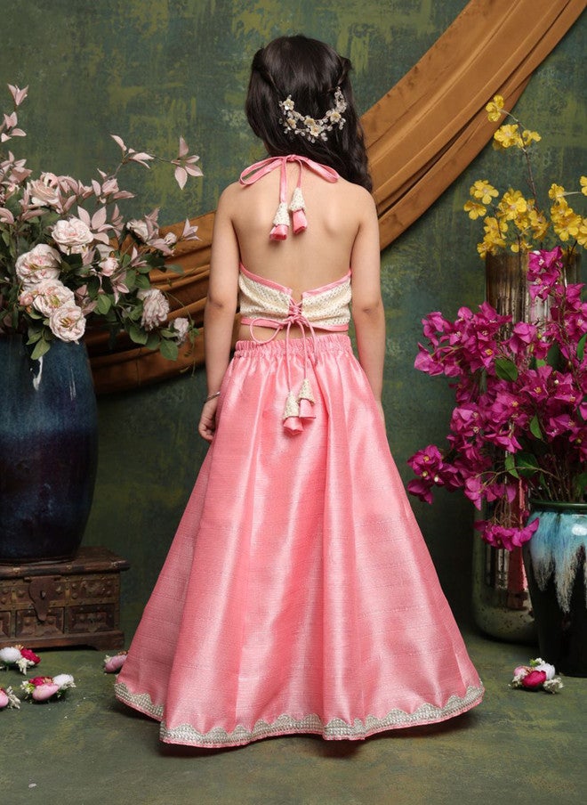 Saka Designs Girls Pink Sequinned Lehenga and Blouse Set - Image 5