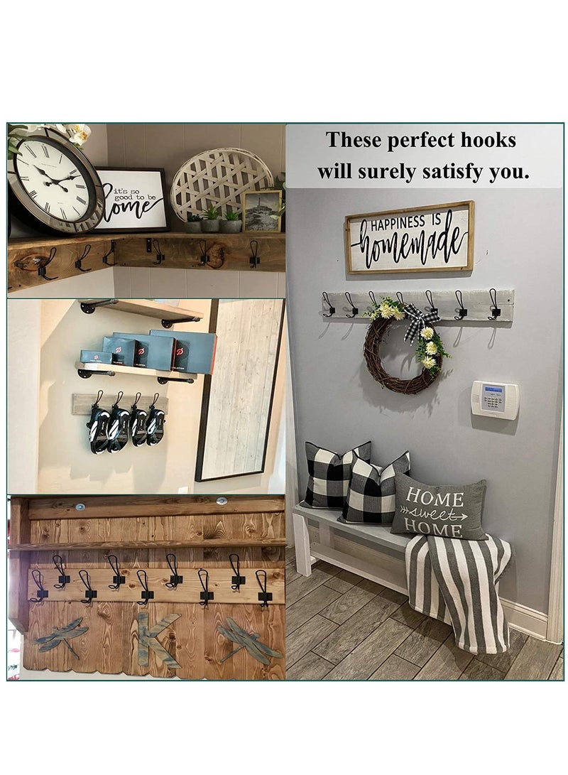 SYOSI Rustic Entryway Hooks 6 Pack Farmhouse Hooks with Metal Screws Included, Black Decorative Wall Mounted Rustic Coat Hooks Rack, Double Vintage Organizer Hanging Wire Hook Clothes Hanger - Image 5