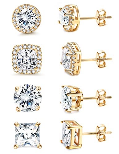 MILACOLATO Cubic Zirconia Stud Earrings Women Men 18K Yellow Gold Plated Hypoallergenic Sterling Silver Post Earrings Brilliant Large Simulated Diamond Halo Stud Earrings for Sensitive Ears - Image 1