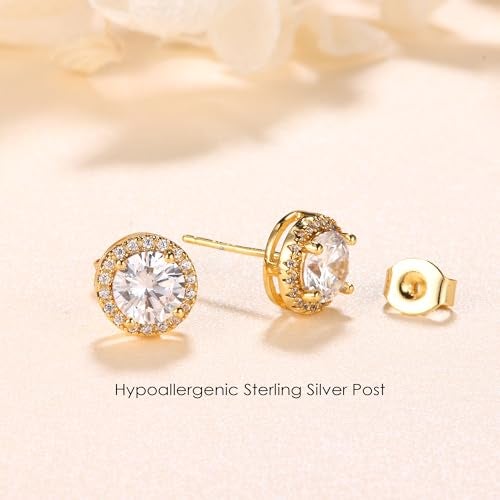 MILACOLATO Cubic Zirconia Stud Earrings Women Men 18K Yellow Gold Plated Hypoallergenic Sterling Silver Post Earrings Brilliant Large Simulated Diamond Halo Stud Earrings for Sensitive Ears - Image 5
