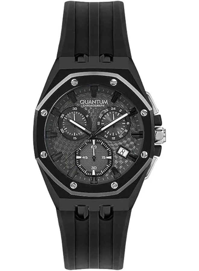 Quantum Quantum Men's Quartz Movement Watch, Chronograph Display and Silicone Strap - HNG949.652, Black