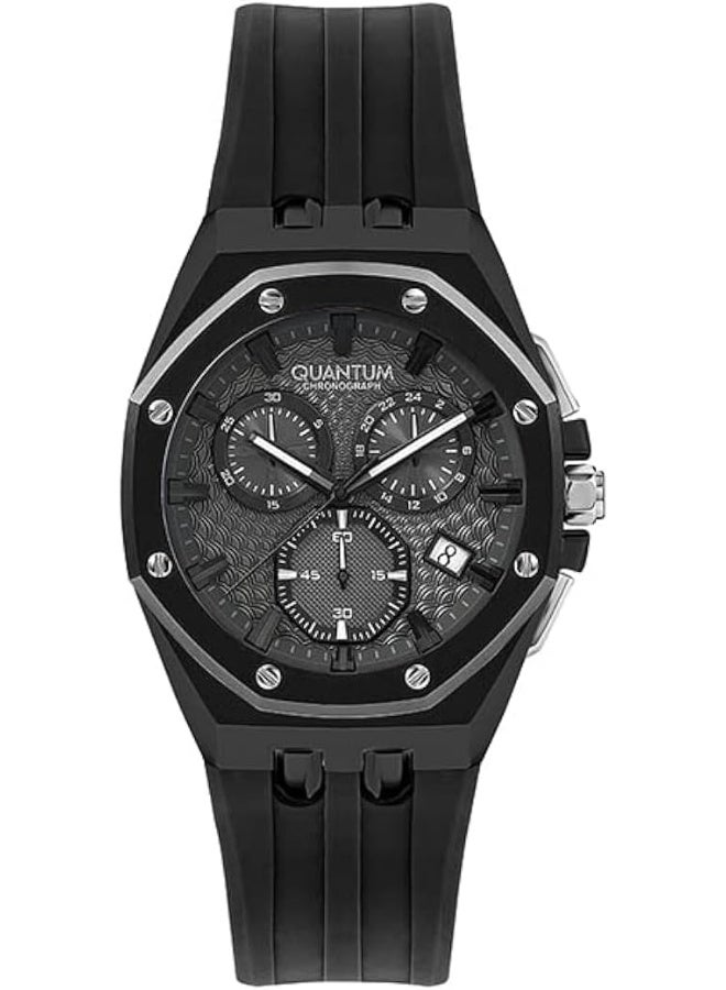 Quantum Men's Quartz Movement Watch, Chronograph Display and Silicone Strap - HNG949.652, Black - Image 1