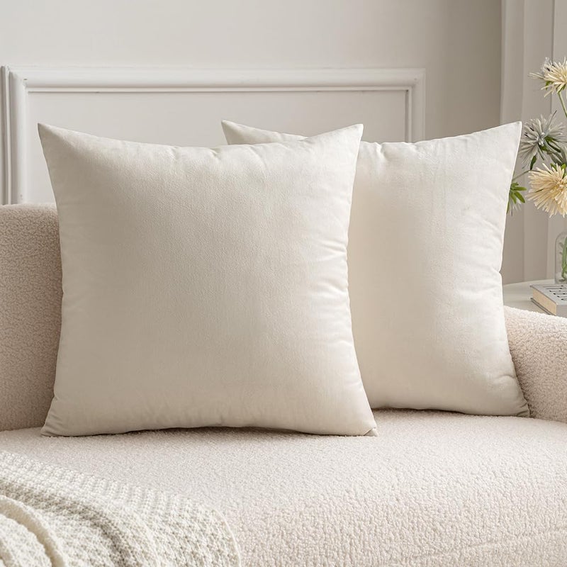 MIULEE Pack of 2 Velvet Pillow Covers Christmas Decorative Square Pillowcase Soft Solid Cream White Cushion Case for Spring Couch Sofa Bedroom Car 22x22 Inch 55x55 cm - Image 1