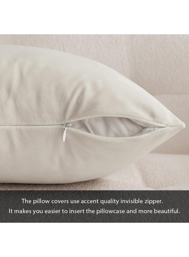 MIULEE Pack of 2 Velvet Pillow Covers Christmas Decorative Square Pillowcase Soft Solid Cream White Cushion Case for Spring Couch Sofa Bedroom Car 22x22 Inch 55x55 cm - Image 2