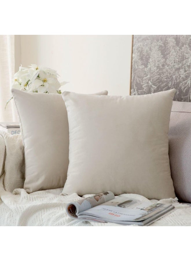 MIULEE Pack of 2 Velvet Pillow Covers Christmas Decorative Square Pillowcase Soft Solid Cream White Cushion Case for Spring Couch Sofa Bedroom Car 22x22 Inch 55x55 cm - Image 4