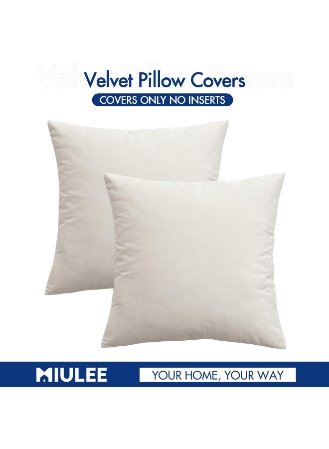 MIULEE Pack of 2 Velvet Pillow Covers Christmas Decorative Square Pillowcase Soft Solid Cream White Cushion Case for Spring Couch Sofa Bedroom Car 22x22 Inch 55x55 cm - Image 5