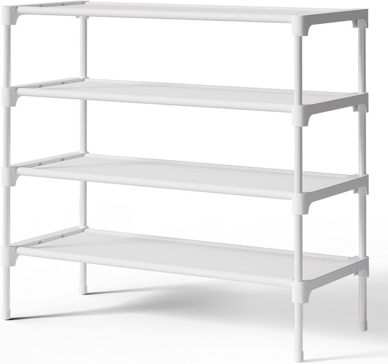 Shoe Rack - Premium Non-Woven Shoe Rack Shelf, Shoe Organizer for Closet, Entryway, Garage & Corridor, Sturdy & Durable Long Stackable Shoe Shelves, X-Large, White