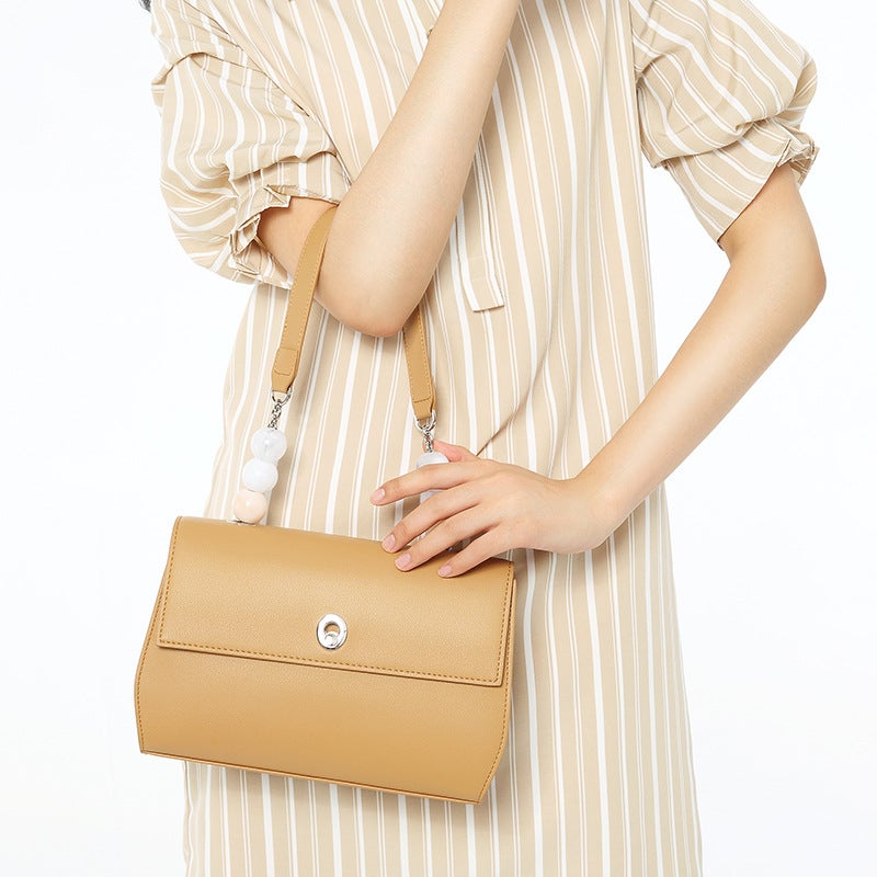 Carefully Selected Summer Small Square Bags, Niche Design Crossbody Bags, Genuine Leather Underarm Bags, Simple Shoulder Bags For Women With Beaded Design - Image 1