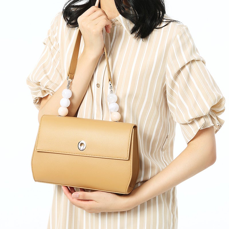 Carefully Selected Summer Small Square Bags, Niche Design Crossbody Bags, Genuine Leather Underarm Bags, Simple Shoulder Bags For Women With Beaded Design - Image 2