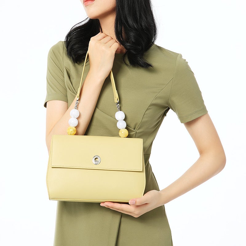 Carefully Selected Summer Small Square Bags, Niche Design Crossbody Bags, Genuine Leather Underarm Bags, Simple Shoulder Bags For Women With Beaded Design - Image 3