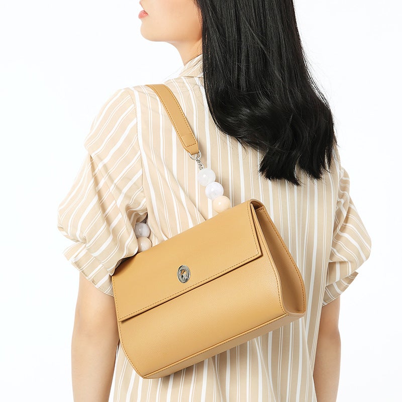 Carefully Selected Summer Small Square Bags, Niche Design Crossbody Bags, Genuine Leather Underarm Bags, Simple Shoulder Bags For Women With Beaded Design - Image 5