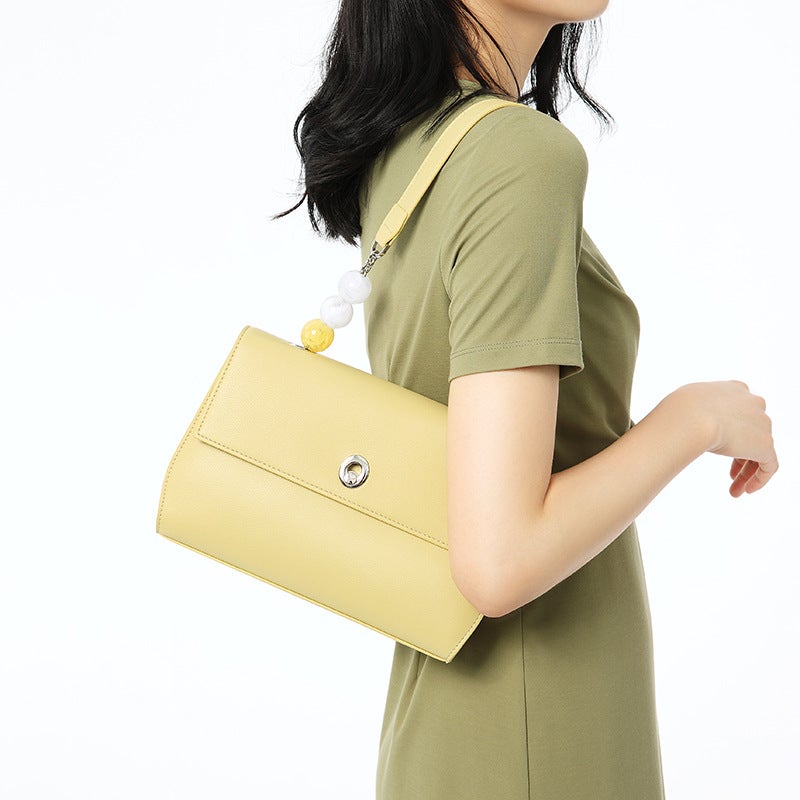 Carefully Selected Summer Small Square Bags, Niche Design Crossbody Bags, Genuine Leather Underarm Bags, Simple Shoulder Bags For Women With Beaded Design - Image 4