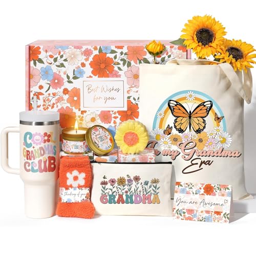 Partylamb Gifts for Grandma Mothers Day Gifts from Granddaughter Grandkid Grandchildren Unique Grandma Birthday Gift Basket Grandmother Nana Gigi Care Package New Grandmother Gift wCanvas Tote Bag 40OZ Tumbler - Image 1