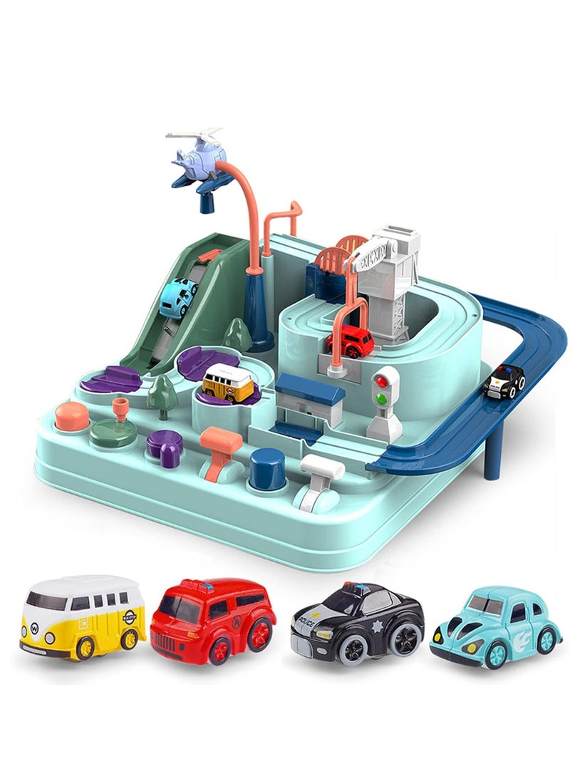 Car Adventure Toy, City Rescue Preschool Educational Toy Vehicle, Race Tracks Toy for Boys and Girls, Car Adventure Toys Gifts for Age 2-6, Educational Toys for Toddlers-Blue  - Image 1