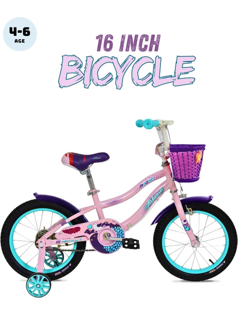 موجو Athena Girls Bike with Basket & Training Wheels 16 Inch | L Pink | Kids Single-Speed Bicycle for Ages 4-7 | Alloy Steel Frame - Image 1