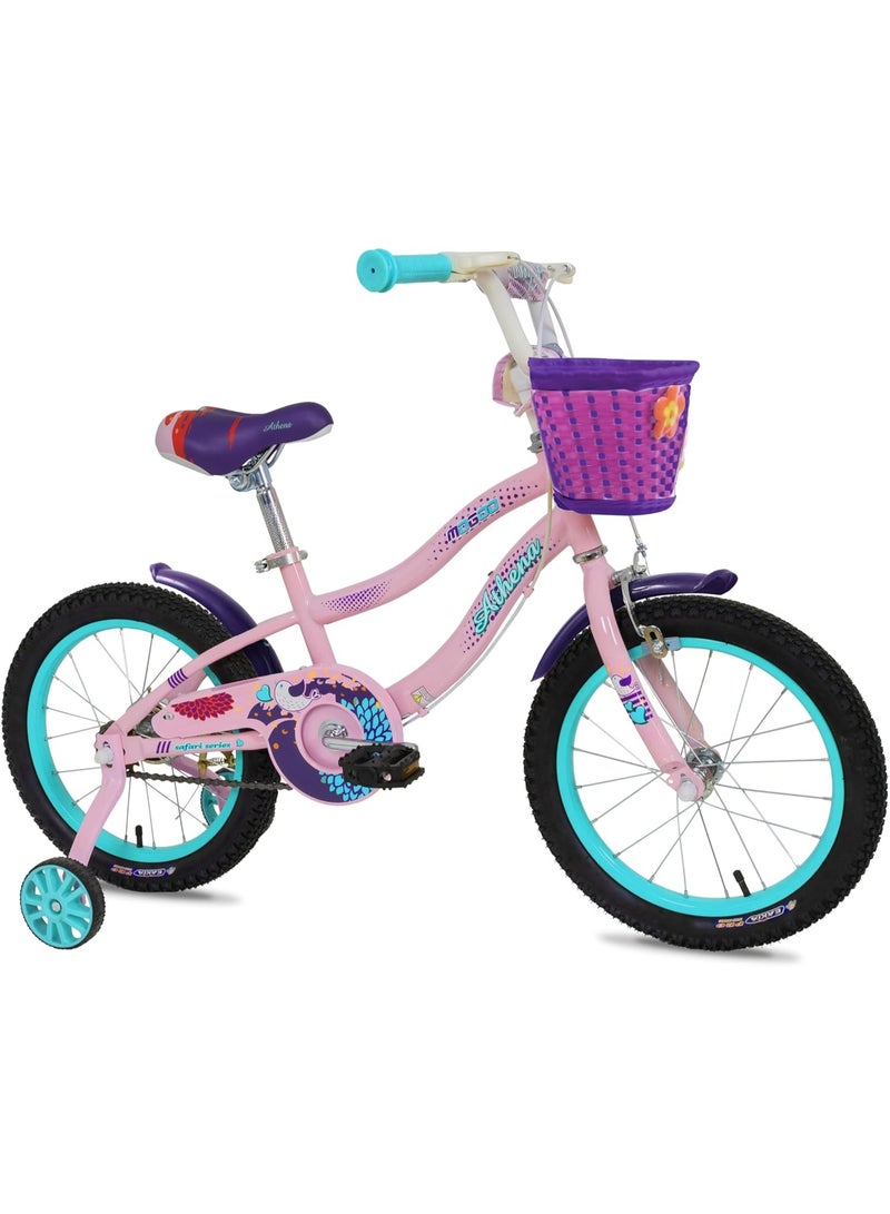 موجو Athena Girls Bike with Basket & Training Wheels 16 Inch | L Pink | Kids Single-Speed Bicycle for Ages 4-7 | Alloy Steel Frame - Image 2