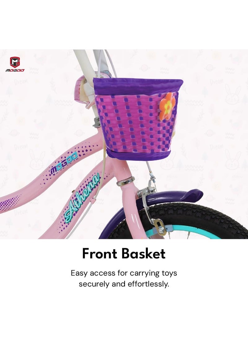موجو Athena Girls Bike with Basket & Training Wheels 16 Inch | L Pink | Kids Single-Speed Bicycle for Ages 4-7 | Alloy Steel Frame - Image 5