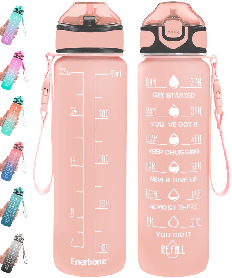 Enerbone 32 oz Water Bottle with Times to Drink and Straw Motivational Drinking Water Bottles with Carrying Strap Leakproof BPA  Toxic Free Ensure You Drink Enough Water for Fitness Gym Outdoor