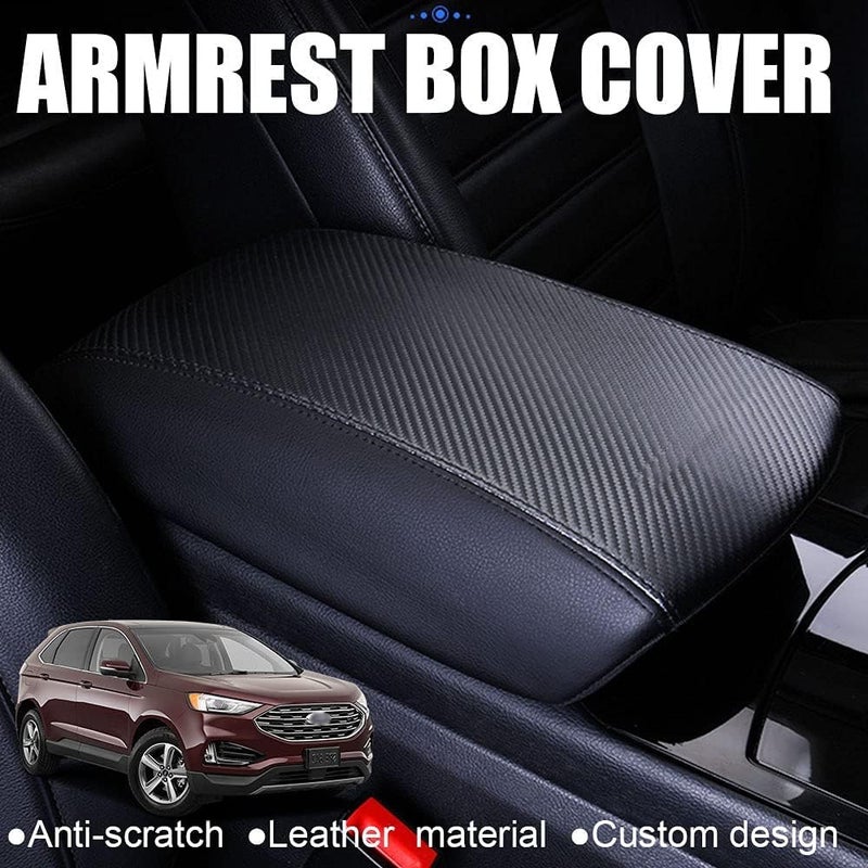 XITER Car Armrest Cover Saver - Center Console Leather Pad for Ford Edge 2015-2024 (Carbon Fiber) - Image 2