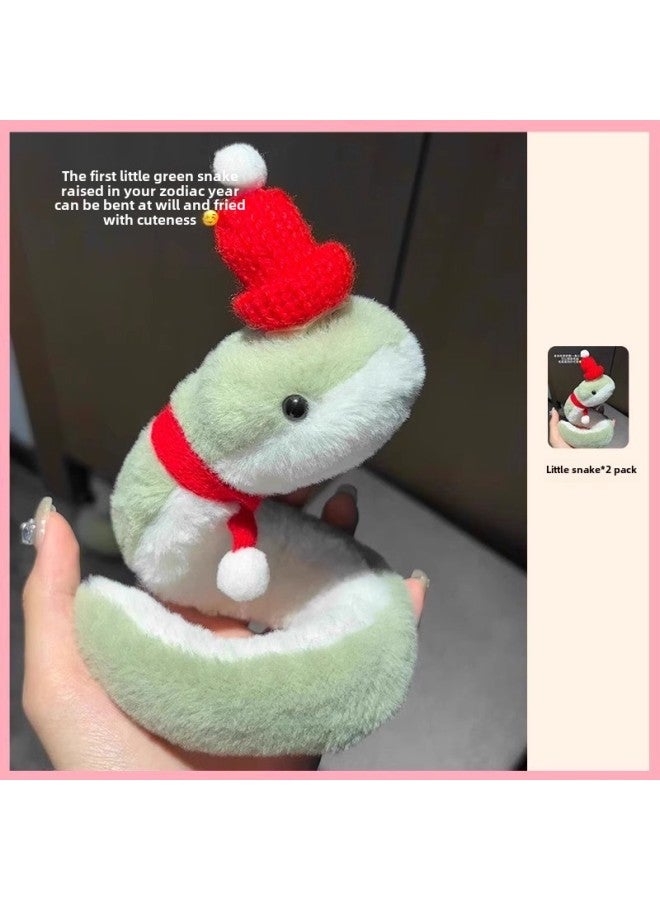 2025 Year Of The Snake Mascot Doll Cyber Celebrant Plush Toy Snake Doll Wrap Cute Doll Pendant-Color: Little Green Snake + Red Hat + Pure Red Scarf (ready Stock, Upgraded Velvet, Soft And Waxy Feel)  - Image 1
