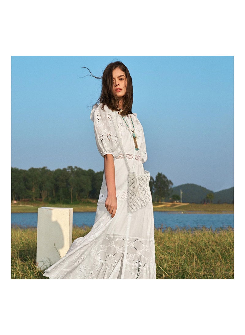 Zikra Handmade White Straw Cross Body Bag for Women, Beach-Ready Straw Messenger Bag Artisanal White Straw Shoulder Bag with Zipper Zippered White Straw Beach Bag for Women's Beach Outings - Image 5