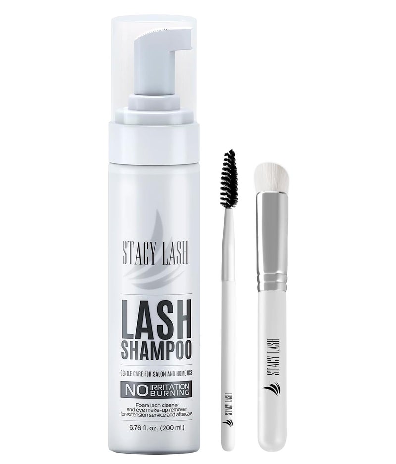 STACY LASH 676 floz 200ml Eyelash Extension Shampoo BrushEyelid Foaming CleanserWash for Extensions Natural LashesSafe Makeup RemoverSupplies for Professional Home Use
