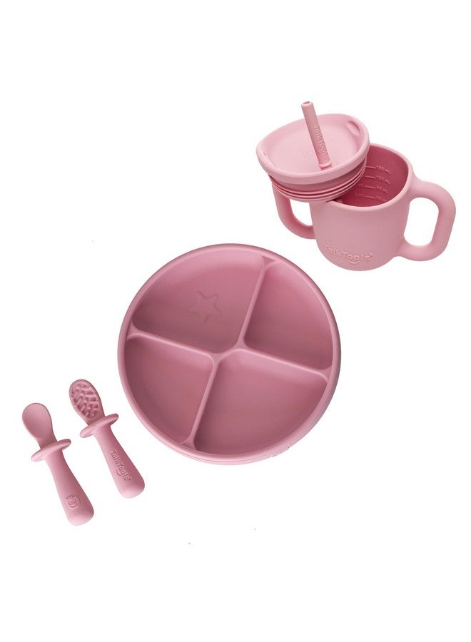 TalkTools ITSY Baby Utensil Set - Silicone Training Cup, Plate and Twin Spoon Pack for Toddlers| Infant First Food Self Feeding Silicone Training Set (Bubblegum) - Image 1