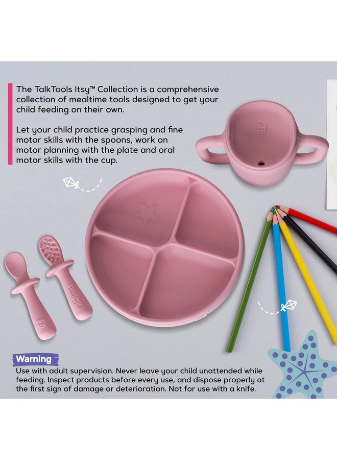 TalkTools ITSY Baby Utensil Set - Silicone Training Cup, Plate and Twin Spoon Pack for Toddlers| Infant First Food Self Feeding Silicone Training Set (Bubblegum) - Image 5