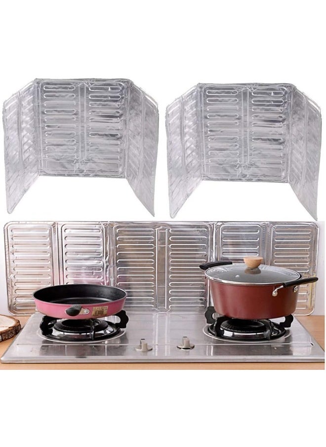 Rubik 2 Pack Oil Splash Guard Cooking, Aluminum Foil Gas Stove Oil Splatter Shield Screen For Stove Top, Frying Pan, Tool For Kitchen Wall Oil, Silver  - Image 1