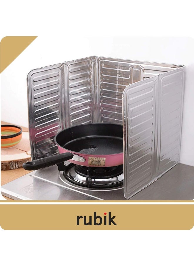 Rubik 2 Pack Oil Splash Guard Cooking, Aluminum Foil Gas Stove Oil Splatter Shield Screen For Stove Top, Frying Pan, Tool For Kitchen Wall Oil, Silver  - Image 2