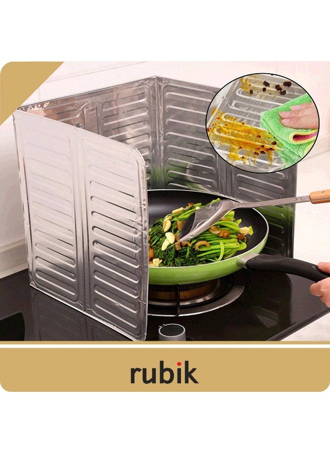 Rubik 2 Pack Oil Splash Guard Cooking, Aluminum Foil Gas Stove Oil Splatter Shield Screen For Stove Top, Frying Pan, Tool For Kitchen Wall Oil, Silver  - Image 3