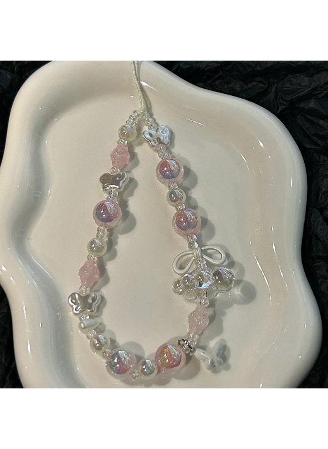 NIBEMINENT Beaded Phone Lanyard, Anti Lost Removable Wrist Strap,Bows Pierce Through The Clouds Bracelet Pendant, Phone Keychain Lanyard 