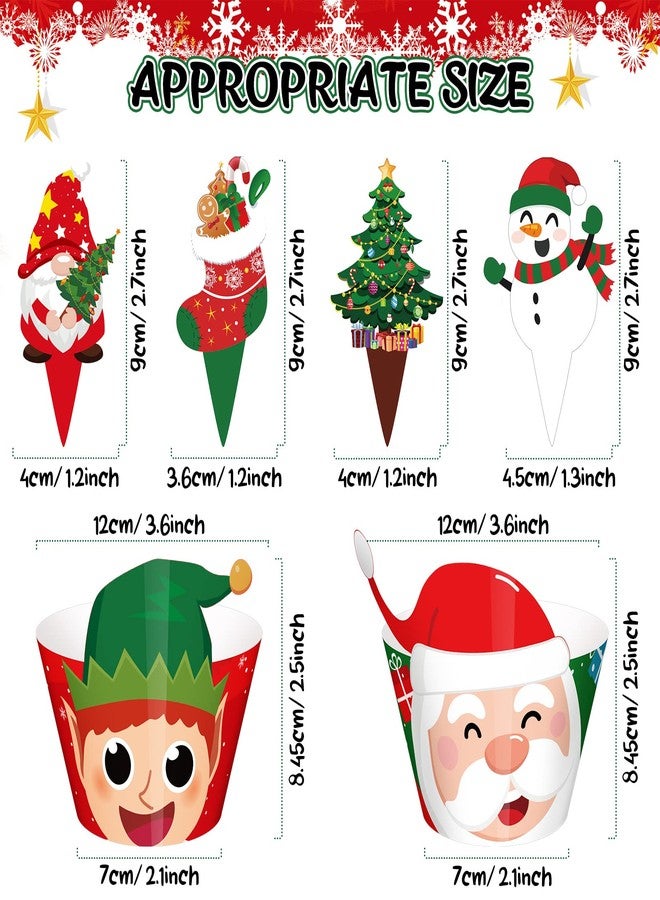 Perthlin 108 Pieces Christmas Cupcake Toppers Wrappers Snowman Santa Claus Reindeer Elf Penguin Gingerbread Christmas Tree Cake Decorations Cupcake Picks Liners for Xmas Holiday Party Supplies Favors - Image 2
