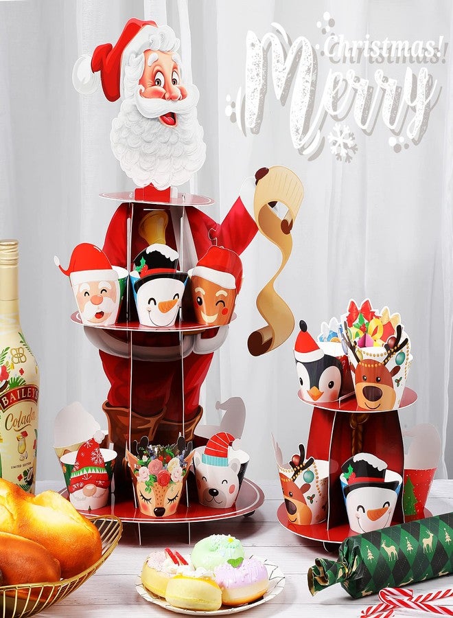 Perthlin 108 Pieces Christmas Cupcake Toppers Wrappers Snowman Santa Claus Reindeer Elf Penguin Gingerbread Christmas Tree Cake Decorations Cupcake Picks Liners for Xmas Holiday Party Supplies Favors - Image 4
