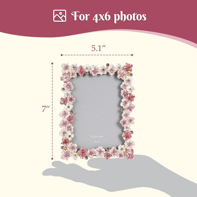 Synovana Pink Flower Picture Frame 4x6 Blossom Photo Frame for Tabletop Display, Decorative Flower Design Home Decor - Image 2