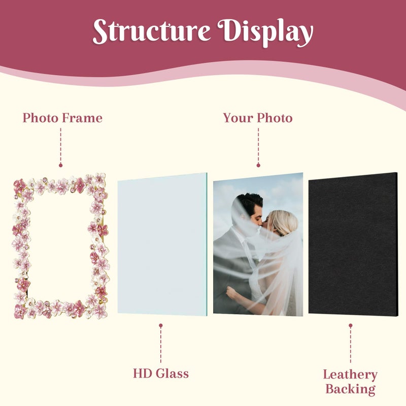 Synovana Pink Flower Picture Frame 4x6 Blossom Photo Frame for Tabletop Display, Decorative Flower Design Home Decor - Image 5