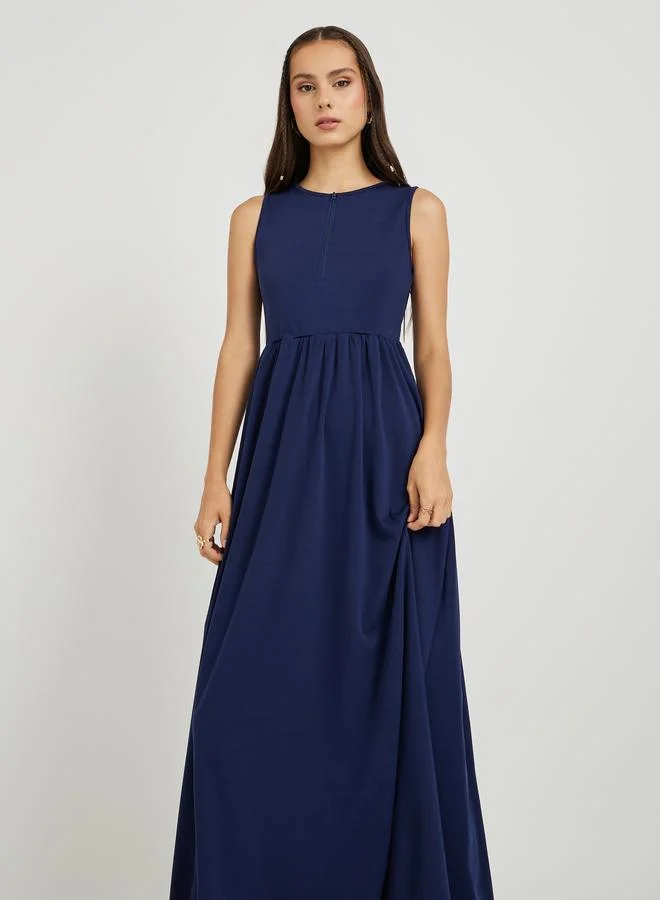 Take Two Take Two Solid Sleeveless A-Line Maxi Dress with Zipped Detail