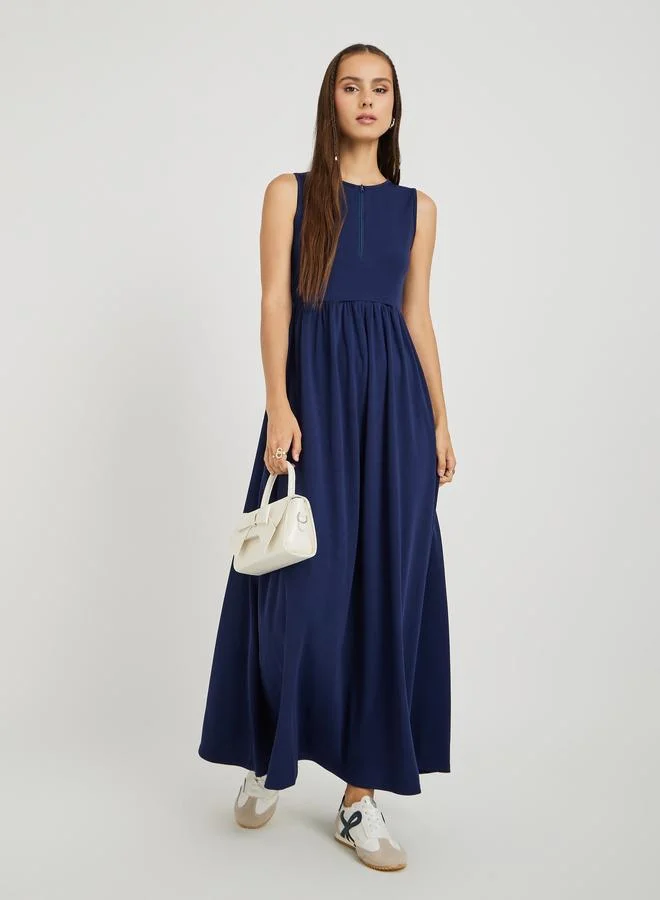Take Two Take Two Solid Sleeveless A-Line Maxi Dress with Zipped Detail